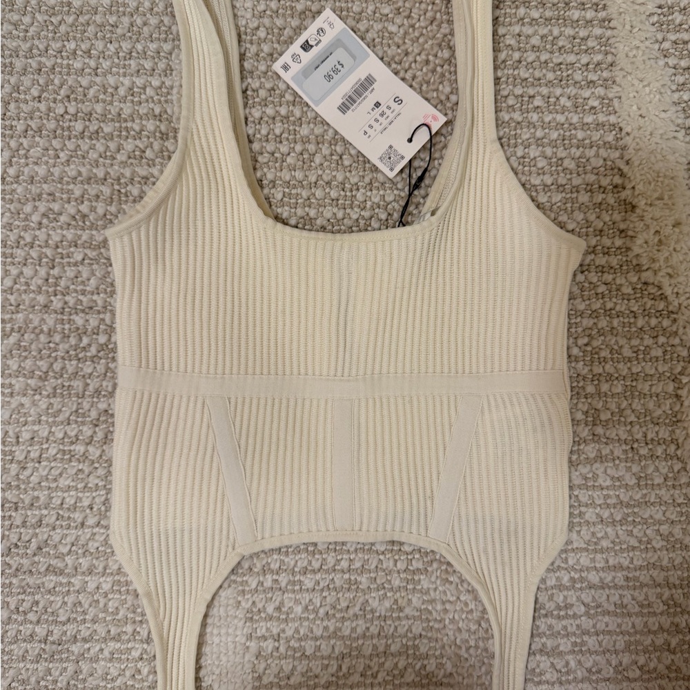 Zara Cream Ribbed Tank Top